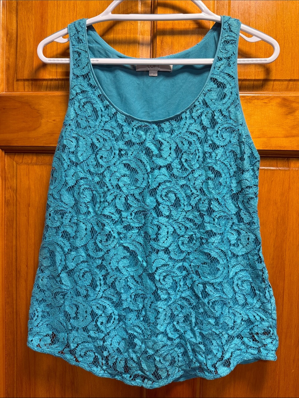 LOFT Teal Lace-Overlay Sleeveless Camisole